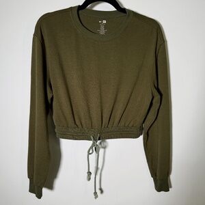 Me to We - Women’s Cropped Drawstring Sweatshirt - Olive Green - XS